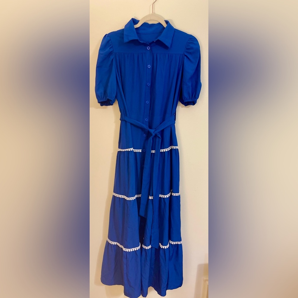 Blue Dress with White Trim